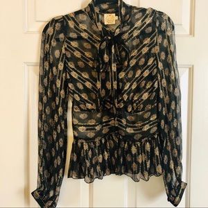 Anthropologie black & gold sheer blouse - Sz small
